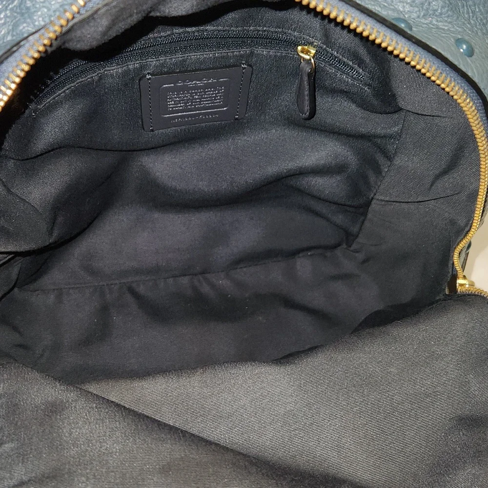 Coach Charlie Double Zipper Leather Backpack With Lacquer Rivets